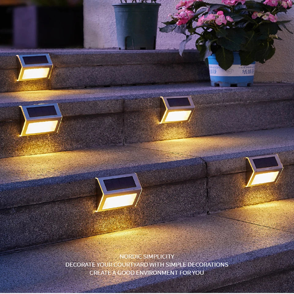 Solar Powered Deck Lights Waterproof Light Stainless Steel Security Wall Lamps for Step Walkway Patio Garden Pathway