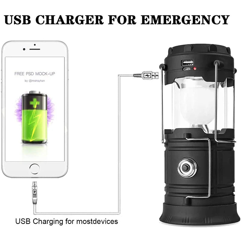Rechargeable Solar Power LED Telescopic Flashlight Portable Emergency Camping Lantern For Outdoor Hiking Tent Handing Light