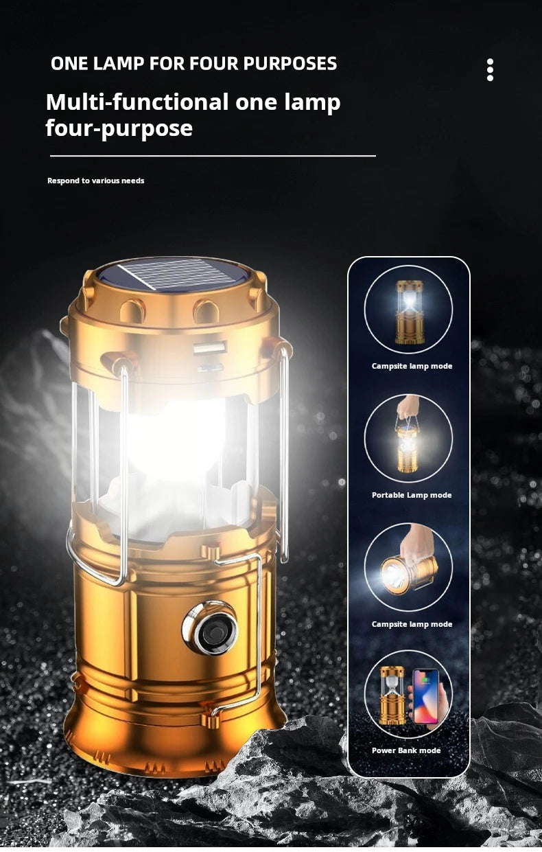 Solar Camping Light Portable Rechargeable Foldable Outdoor Searchlight Multifunctional Camping Lighting
