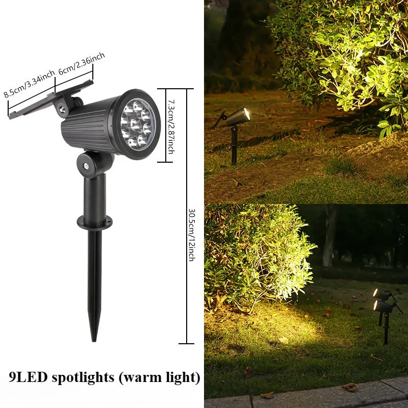 9 LED Solar Spotlights Outdoor IP65 Waterproof Brightness Adjustable Spot Light Garden Backyard Driveway Patio Decor Lamp