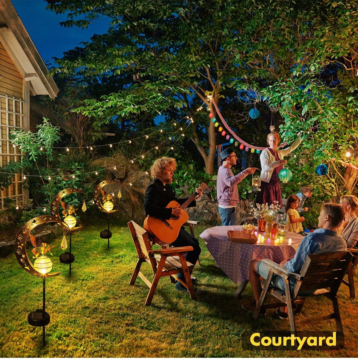 Solar Decroation Light Moon Fairy Lamp Outdoor Garden Crackle Glass Globe with Angel Pathway Stake Light Solar Grdound Light