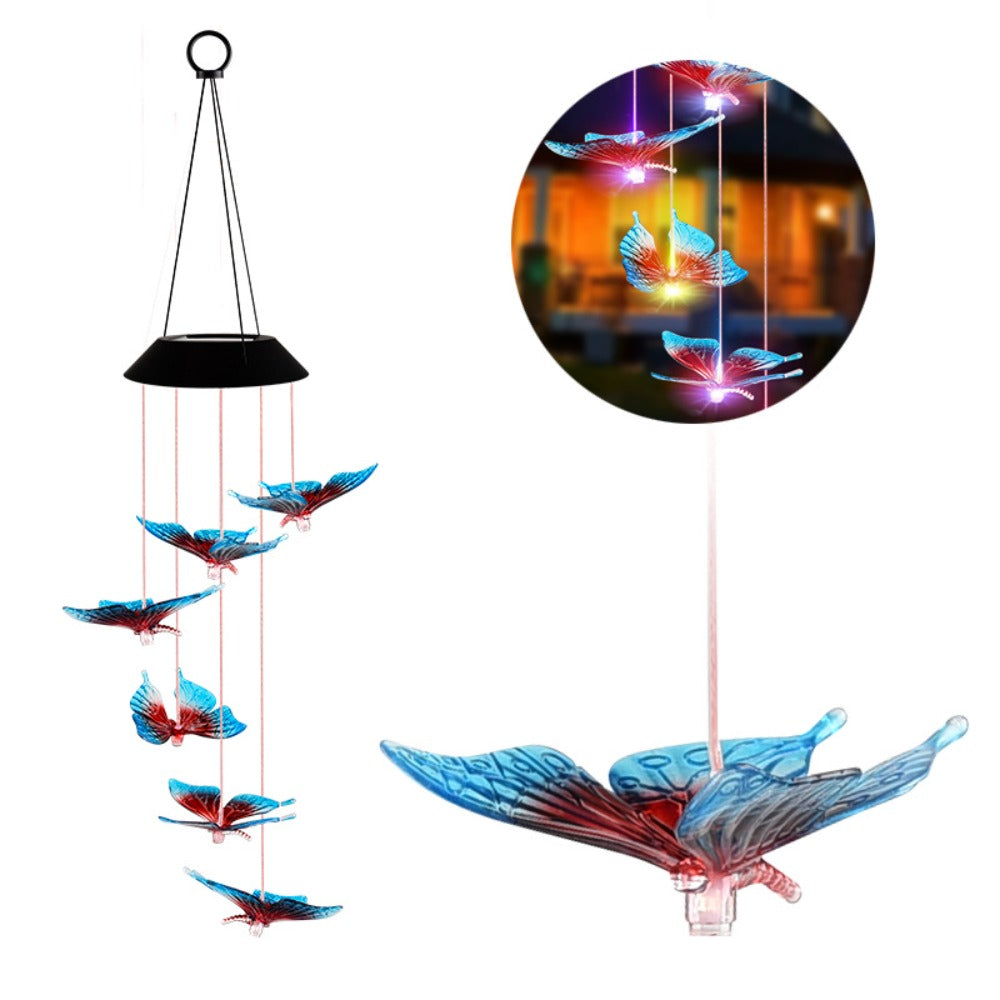 Solar Light Butterfly Windchime Light Rechargeable Christmas All Hallows' Day Party Atmosphere Landscape Balcony Decoration Lamp