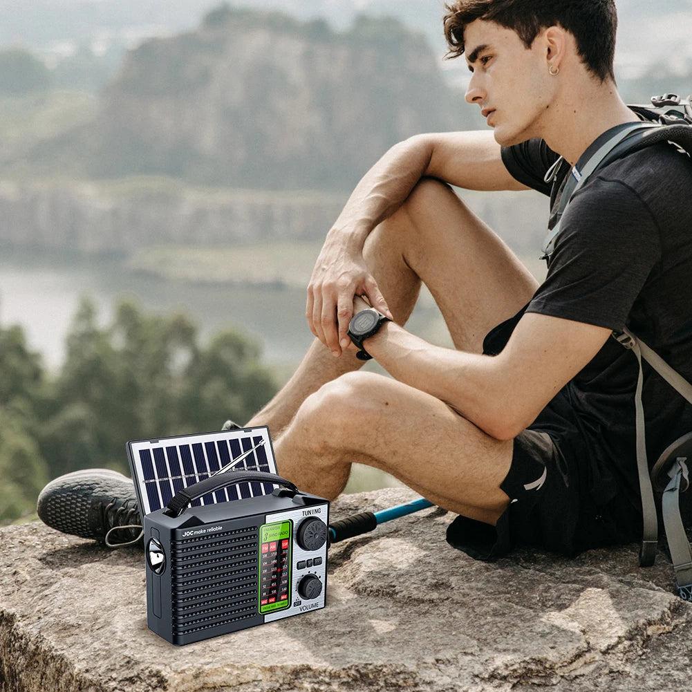 2000mAh Solar Power Radio Portable AM FM SW Weather Radio with LED Flashlight BT Speaker Full Band Radio Outdoor Emergency Radio