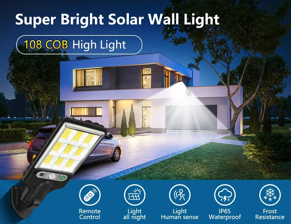 400000Lm Super Bright Outdoor Solar street Light Wall Lamp Motion Sensor Remote Control Garden Decor Light Night Light gifts