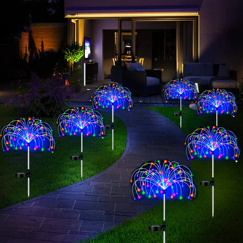 Solar LED Pathway Lights Outdoor Waterproof Garden Decor Firework Fairy Solar Lawn Lamp For Patio Walkway Yard