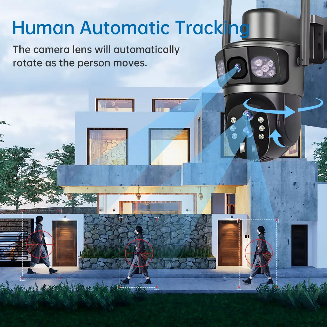Solar Camera 4G Sim Three Screens 10X Zoom 6K 12MP Outdoor Surveillance Tracking Wireless Security Cameras Cctv Solar Power Cam