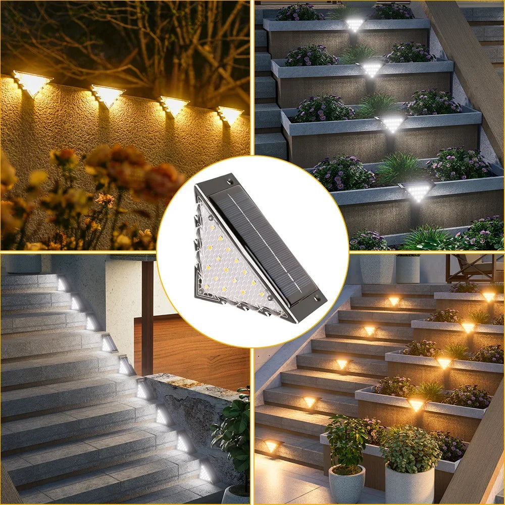 Outdoor Solar Step Lamp Two-Tone Triangle LED Waterproof Auto-On Deck Lantern for Patio Yard Driveway Porch Decorative Lighting