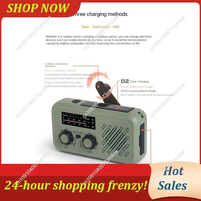 Solar & Hand Crank Power, LED Flashlight, SOS Alarm For Outdoor Emergencies