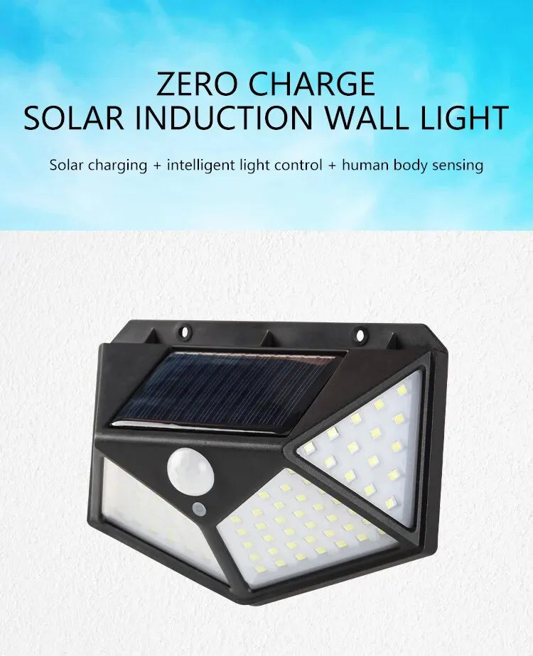 100LED Solar Wall Lamp Outdoor Lampwaterproof Motion Sensor Solar Powered Sunlight Street Lamp Garden Railing Decorative Lamp