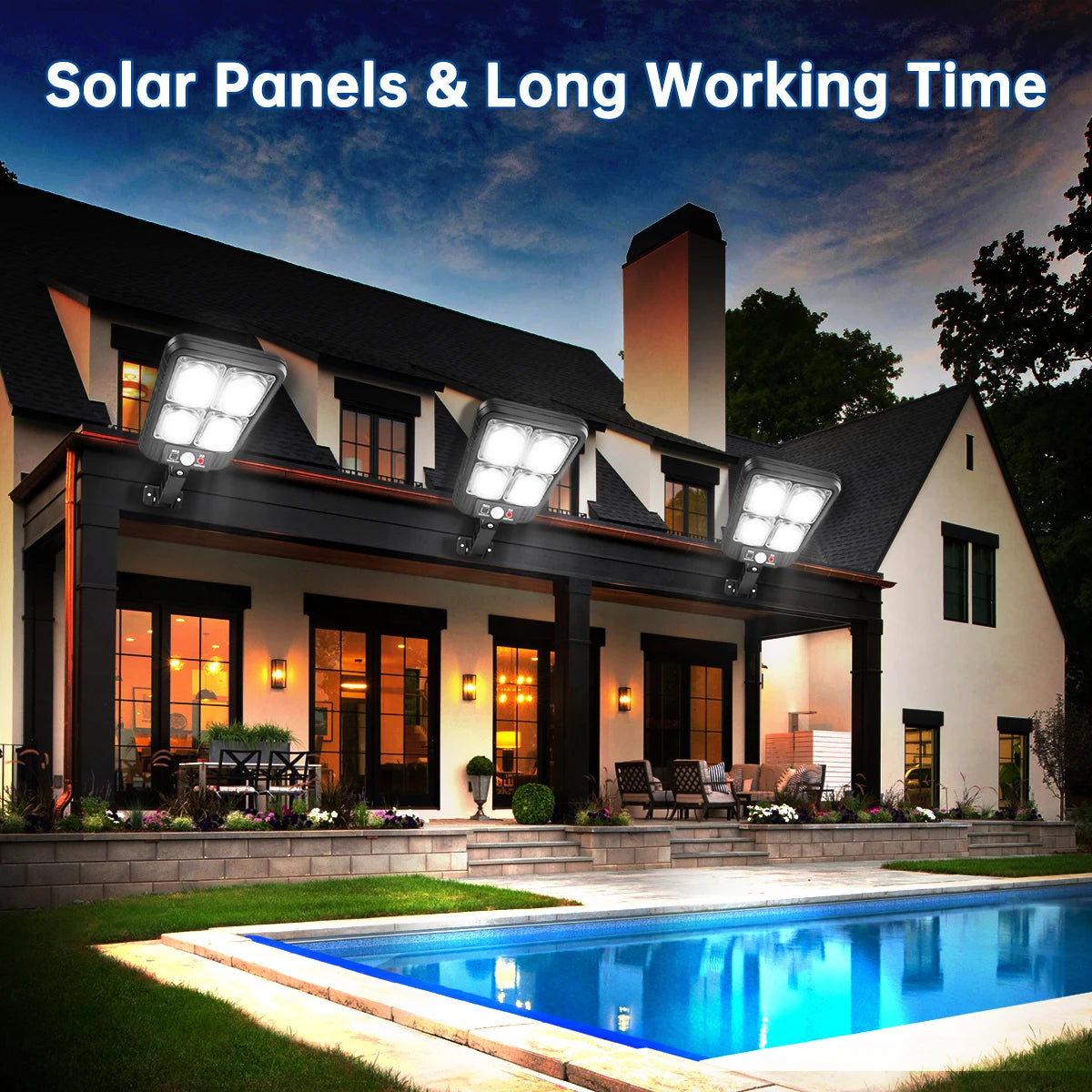 Solar Street Lights Outdoor Waterproof Solar Lamp with Remote Control 3 Working Modes IP65 Waterproof for Garden Wall Yard