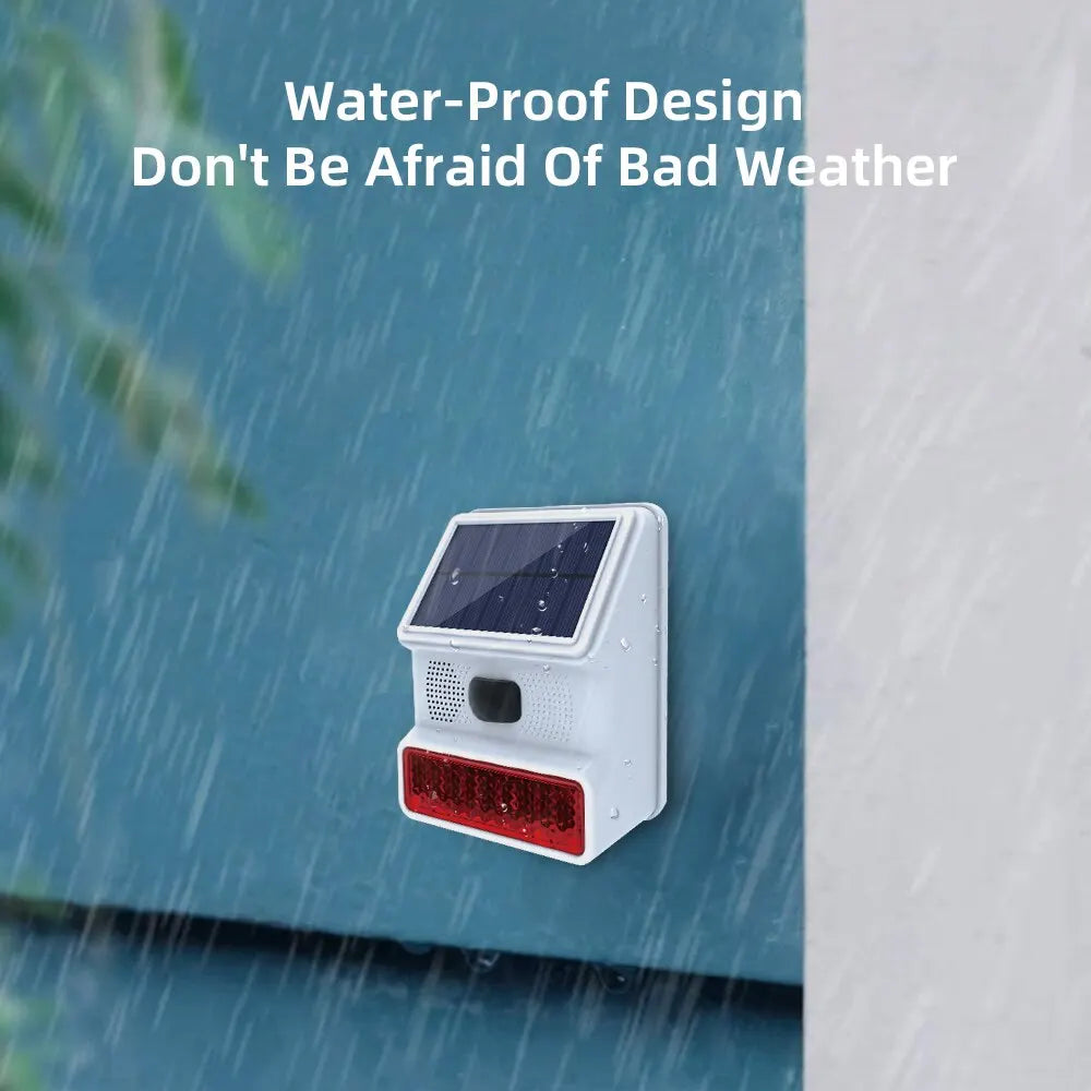Smarsecur 433MHz Solar Outdoor Waterproof Siren with LED Flashing Light Function as Home Garage Shed Alarm System
