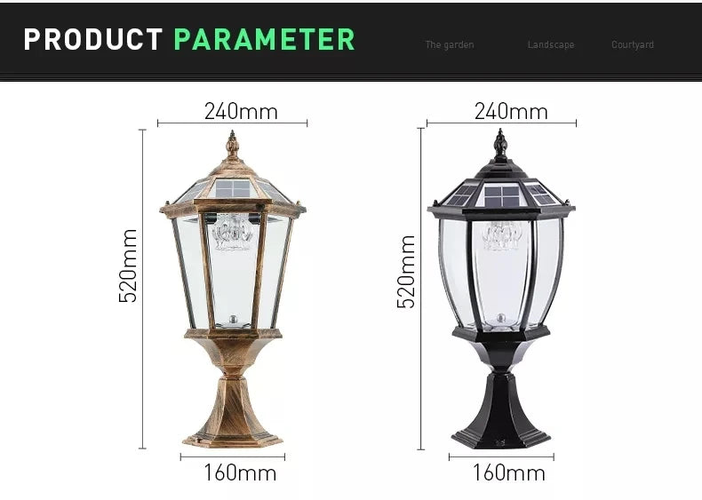 Villa Retro Column Lamps Solar Panel Spotlights LED Light Outdoor Pillar Solar Post Lamp For Patio Garden Decor IP55 Waterproof