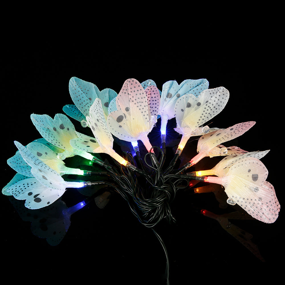 12 LED Solar Butterfly Lamp String Optical Fiber Optic Fairy Light Waterproof Christmas Outdoor Garden Holiday Decoration