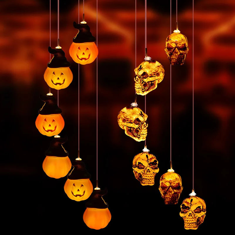 Solar Halloween String Lights Skull Ghost Pumpkin Heads Horror Outdoor Decor for Garden Yard Patio Haunted House Display