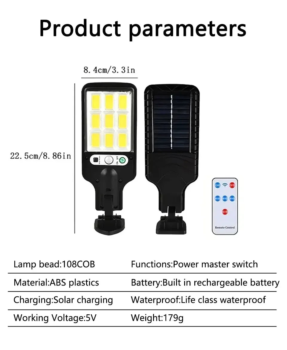LED Solar Street Light Outdoor Waterproof Motion Sensor Remote Control Lights 3 Mode Courtyard Porch Decorative Wall Lamp