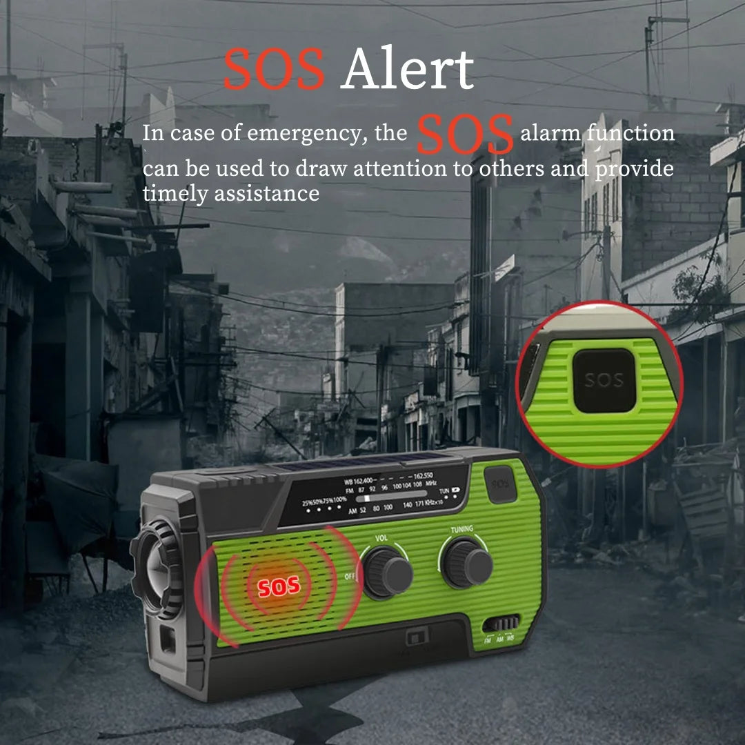 Hand Crank Solar Emergency Radio – Portable FM/AM/NOAA Weather Radio with Power Bank, Flashlight & Phone Charger