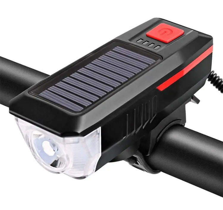Solar Bicycle Light USB Rechargeable Power Display MTB Mountain Road Bike Front Lamp with Horn Flashlight Bicycle Light