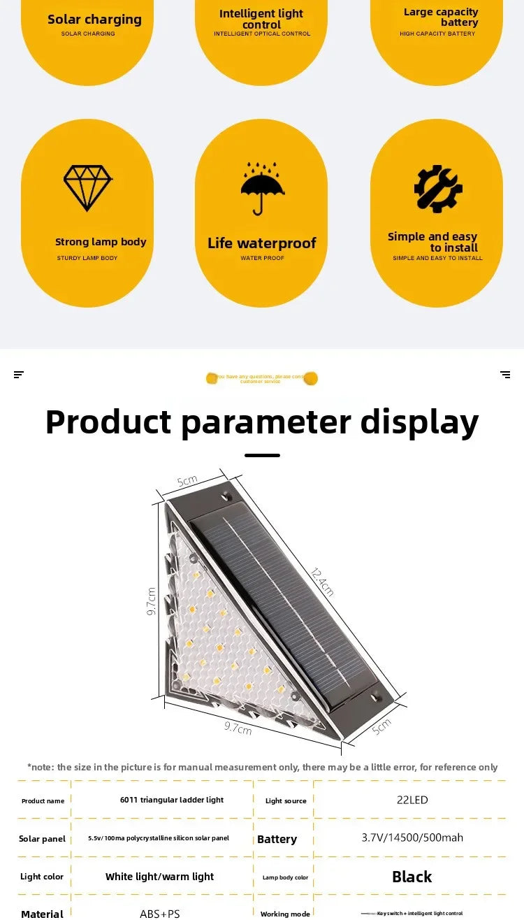 Outdoor Solar Step Lamp Two-Tone Triangle LED Waterproof Auto-On Deck Lantern for Patio Yard Driveway Porch Decorative Lighting