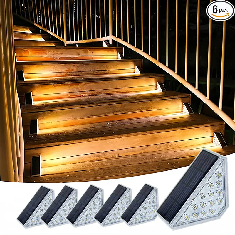 Outdoor Solar Step Lights Warm White IP67 Waterproof Auto on Decoration Deck Light for Stair Patio Yard Driveway Porch