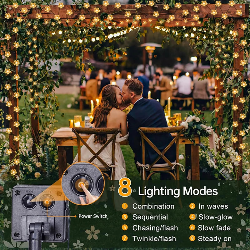 Solar Flower String Lights Outdoor Waterproof, Decorative Light for Yard, Lawn, Fence, Flower Garden, Christmas Tree
