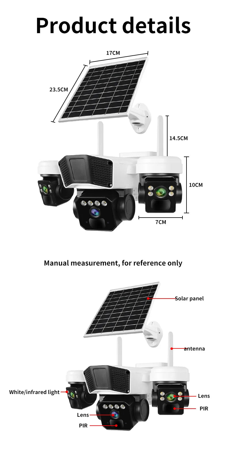 12MP Solar Powered Wireless Surveillance IP 4G Sim Card Camera O-KAM Pro 6K 3 lens Security Outdoor Solar Waterproof CCTV Camera