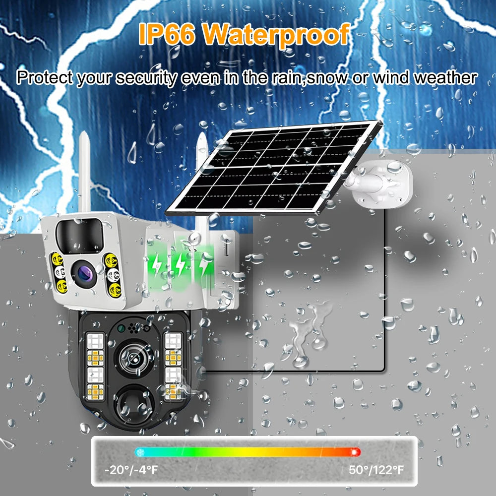 WiFi Solar Camera Dual Lens Security Protection IP 8MP HD Night Vision Outdoor Waterproof Smart Home Video Surveillance Camera