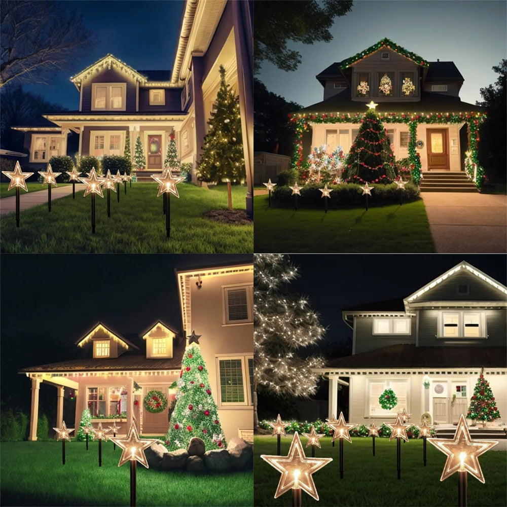 Solar Christmas Pathway Lights 5 Pack Solar Christmas Decor Star LED Lights Outdoor Waterproof Stake Lights Garden Walkway 731