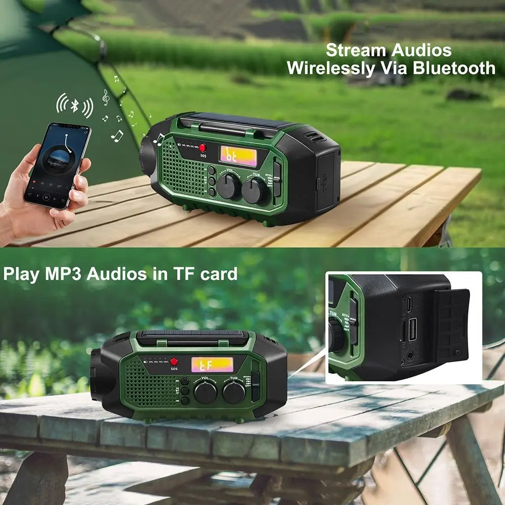 USB Charger Solar Power Emergency Radio with Flashlight SOS Alarm AM/FM/WB Radio Power Bank Multifunctional Bluetooth Speaker