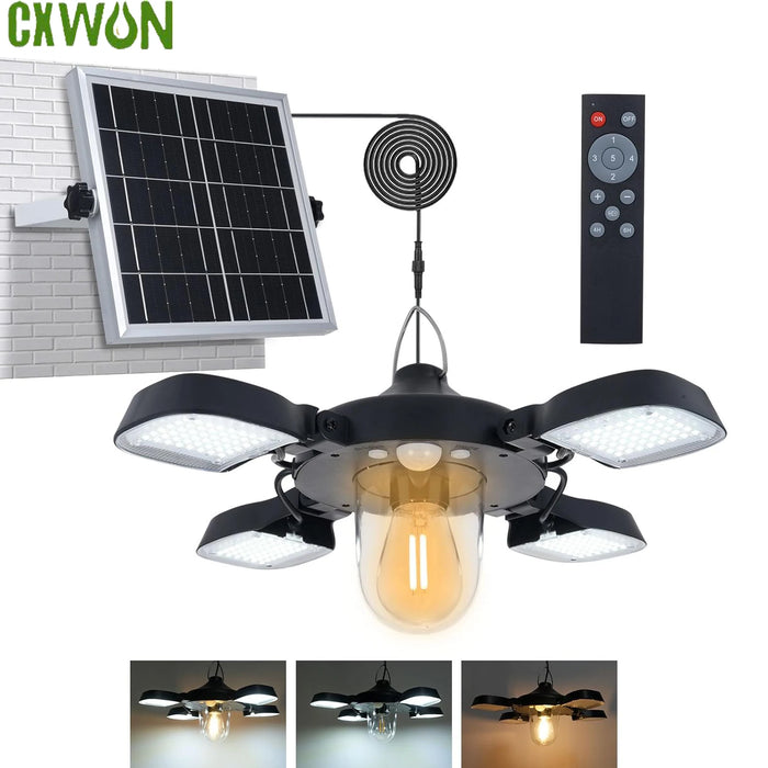 Solar Shed Lights with Motion Sensor Outdoor Indoor 192LED Pendant Light Remote for Barn Garage Garden Home 5M Line Lamp