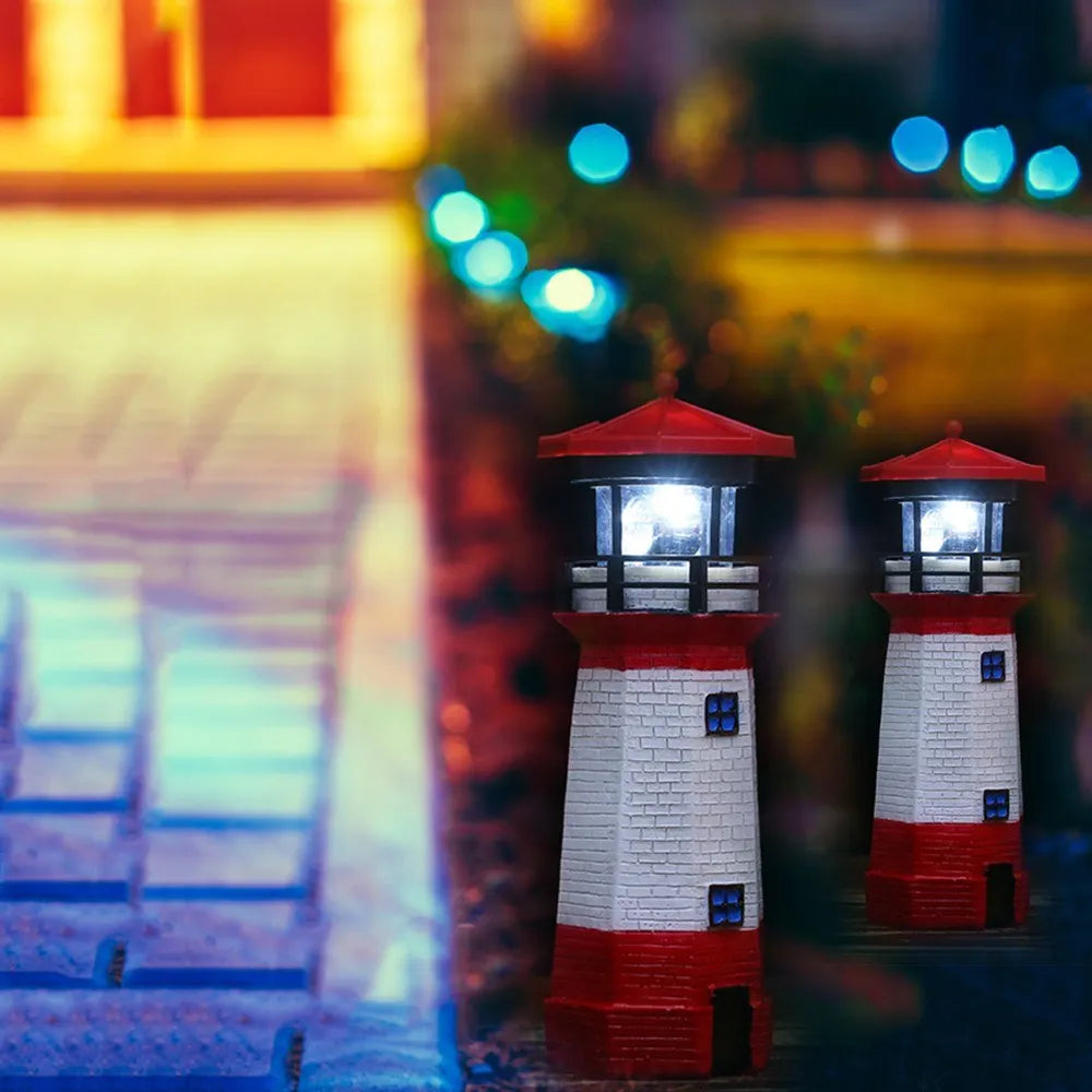 Solar Lighthouse with Rotating Lamp Garden Lights Outdoor Decorative LEDs Light for Path Yard Lawn Patio Drop shipping