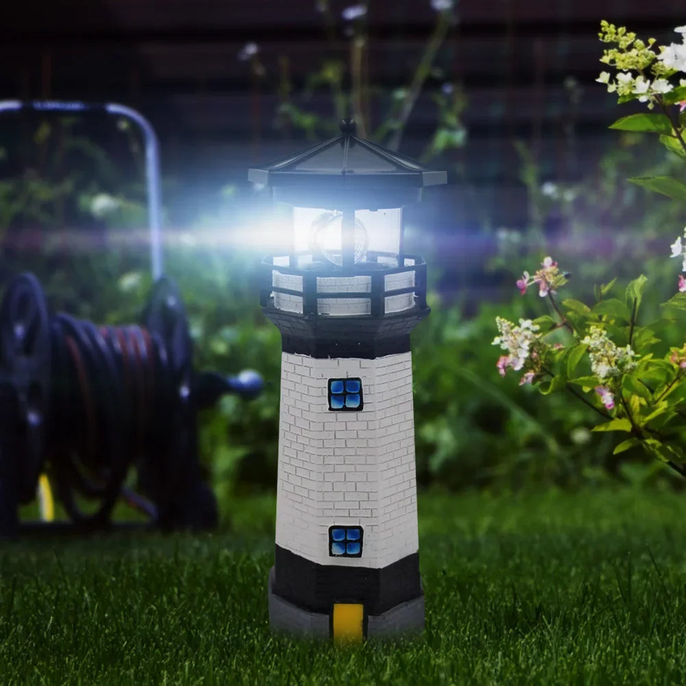 Solar Lighthouse with Rotating Lamp Garden Lights Outdoor Decorative LEDs Light for Path Yard Lawn Patio Drop shipping