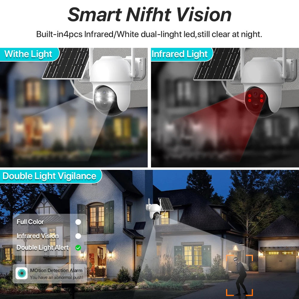 6x Zoom Solar PTZ Camera 4K 8MP HD Outdoor WiFi Wireless IP Camara Solar Panel Security Built in Battery PIR Human 4MP iCsee