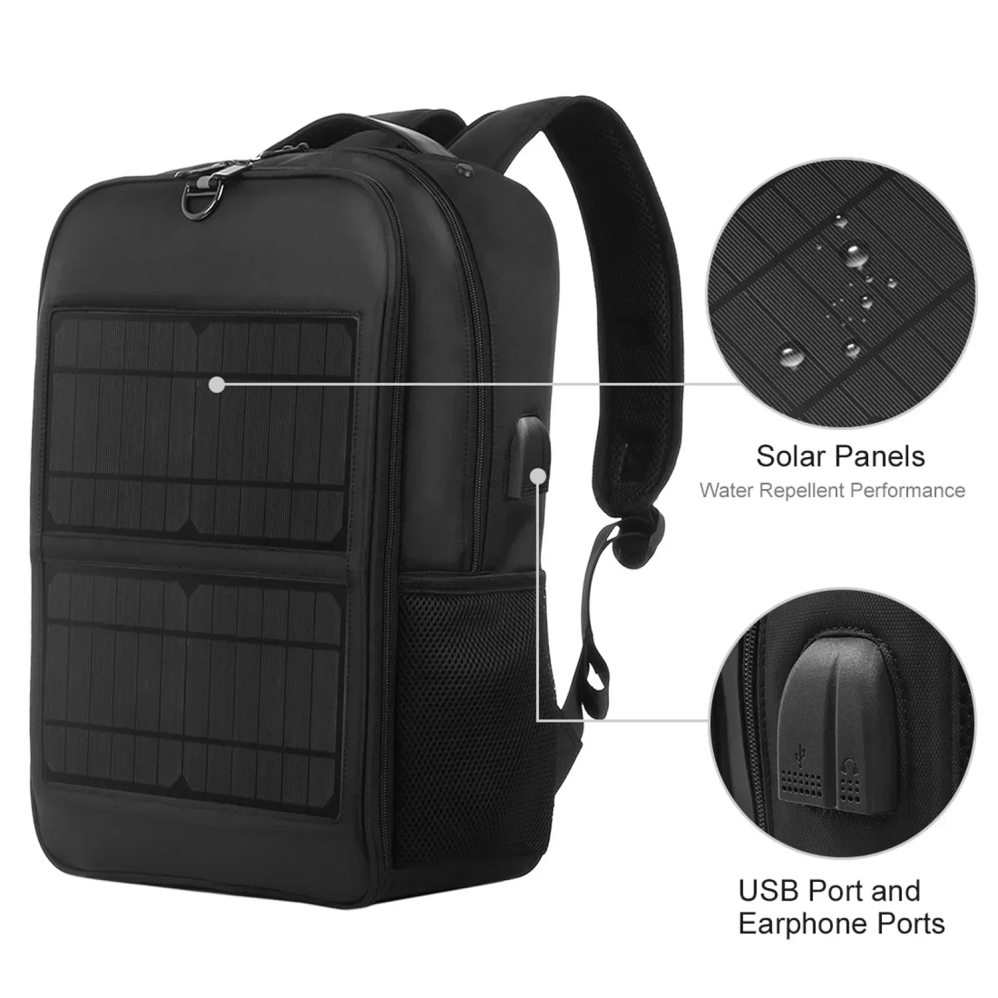 12/20W Solar Backpack Panel Powered Laptop Bag Waterproof Large Capacity External USB Charging Port New Men's Bag