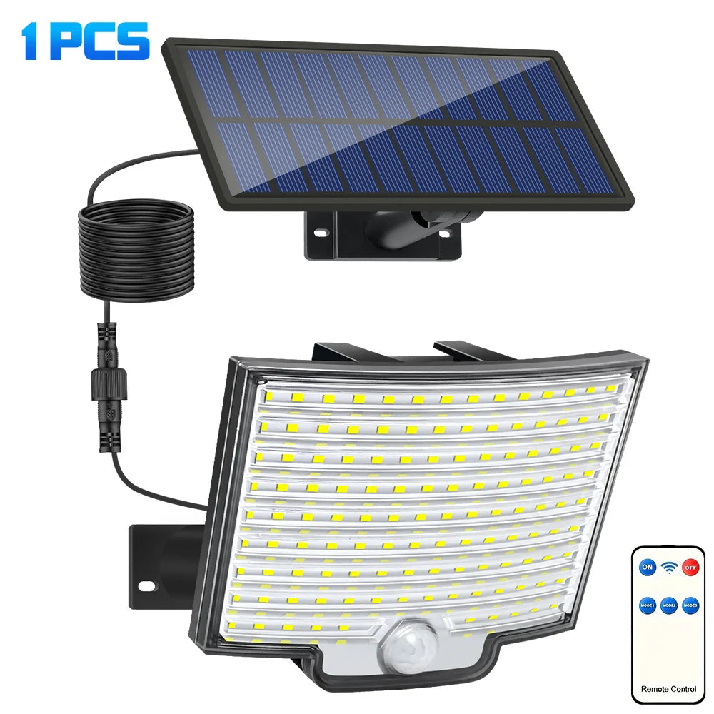Solar Flood Lights Outdoor 122 LED Solar Motion Lights Remote Solar Security Lights Wall Lights Waterproof 3 Modes Garden