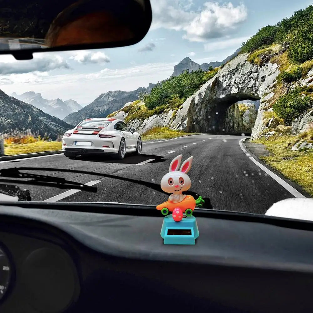 Solar Dancing toy Car Decoration Solar Energy Decoration Shaking Head Doll Cartoon rabbit Shape Decoration Home Ornaments