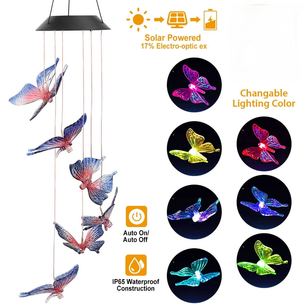 Solar Light Butterfly Windchime Light Rechargeable Christmas All Hallows' Day Party Atmosphere Landscape Balcony Decoration Lamp