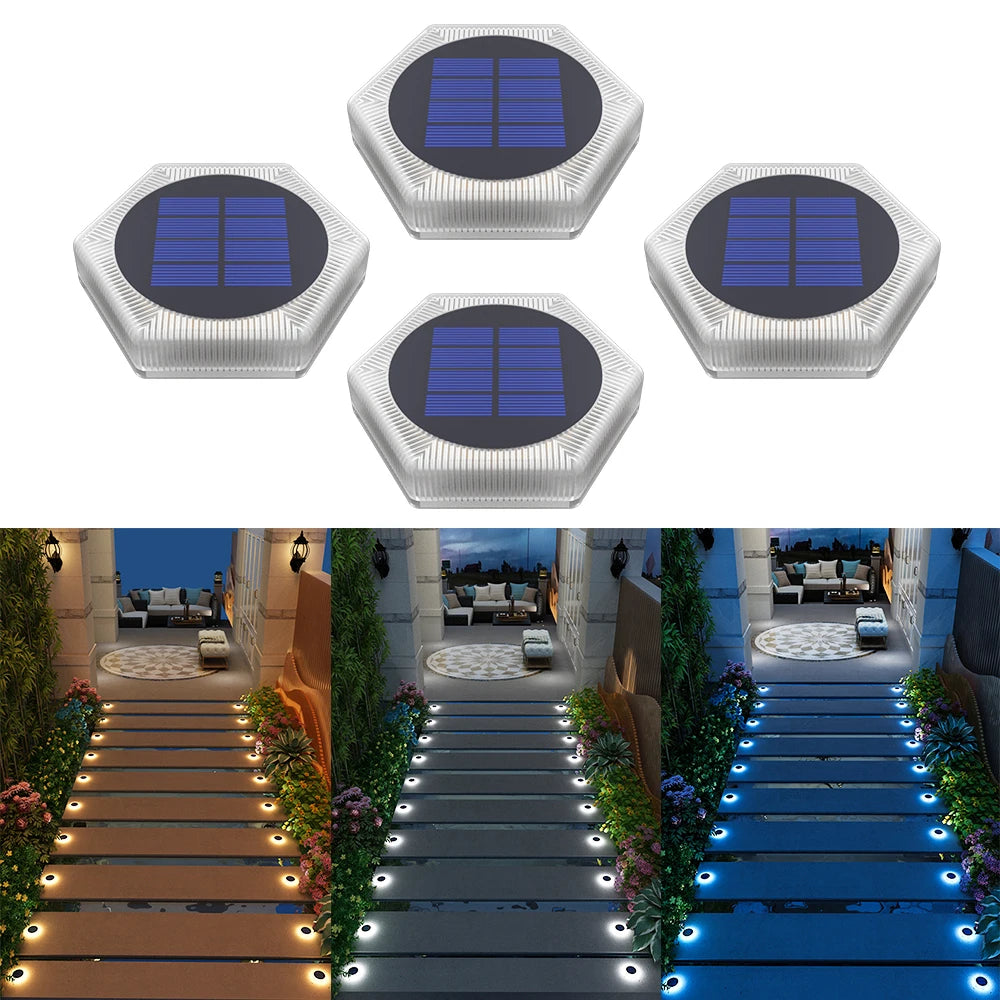 Solar Deck Lights Auto On/Off Dock Post Lights Driveway Fence Stairs Yard Patio Pathway Porch - Solar Powered Step Lights Blue