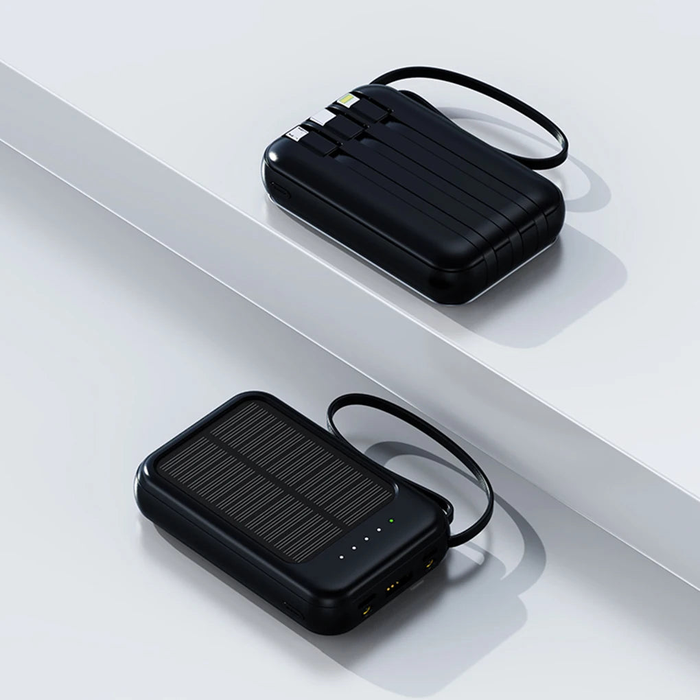 20000mAh High Capacity Solar Power Bank External Charger Powerbank LED Light New Solar Charger Built Cables 2 USB Ports