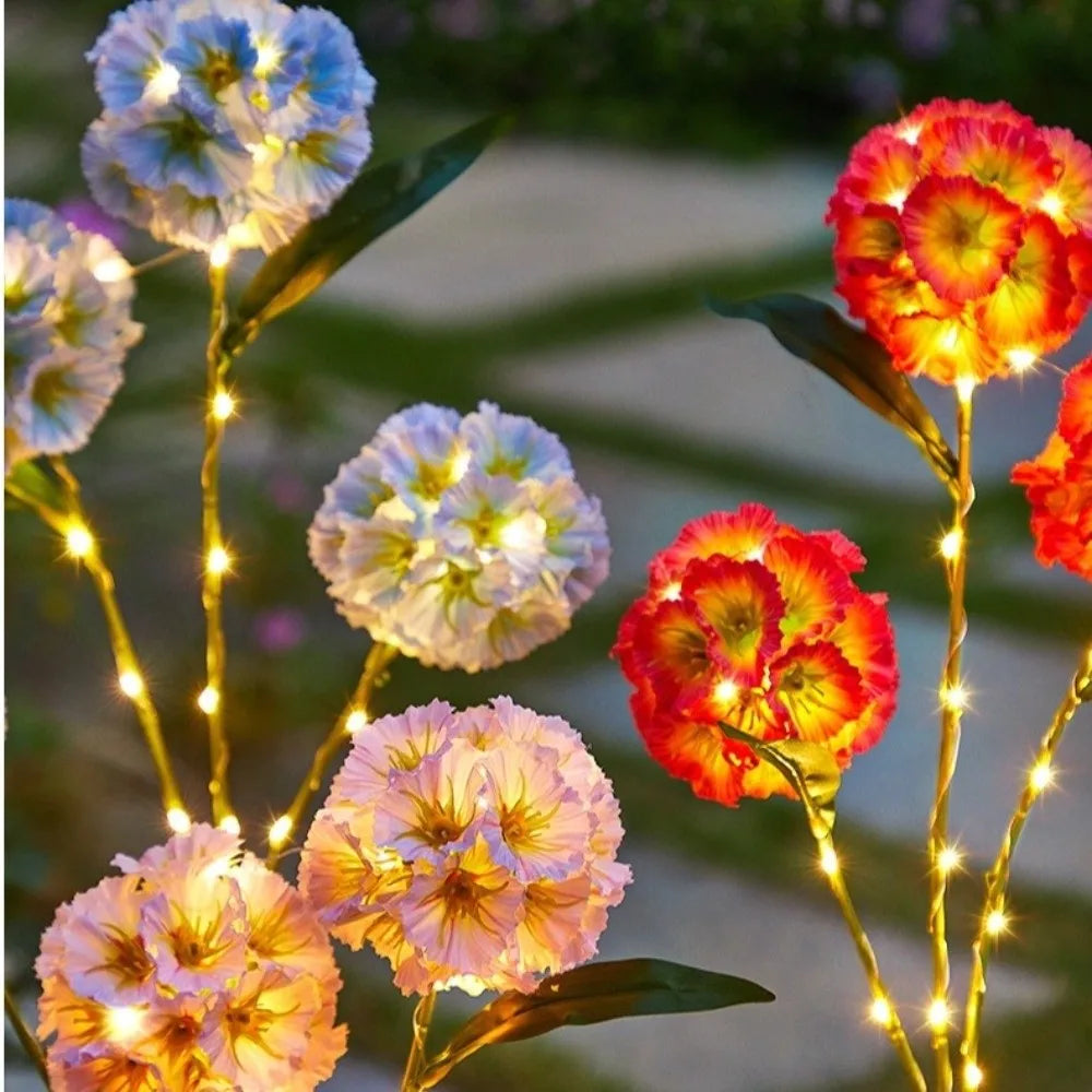 Waterproof Solar Flower Light Ground Mounted Warm light Simulation Flower Lamp with 3 Head Intelligent Light Sensing
