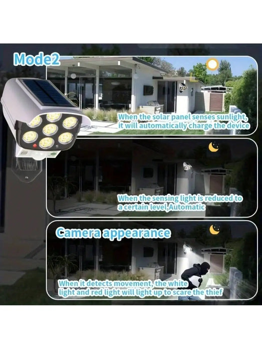 Ultra-Realistic Solar Fake Security Camera Light with Motion Activated LED&Remote Control-IP65 Waterproof Dummy CCTV Burglar Det