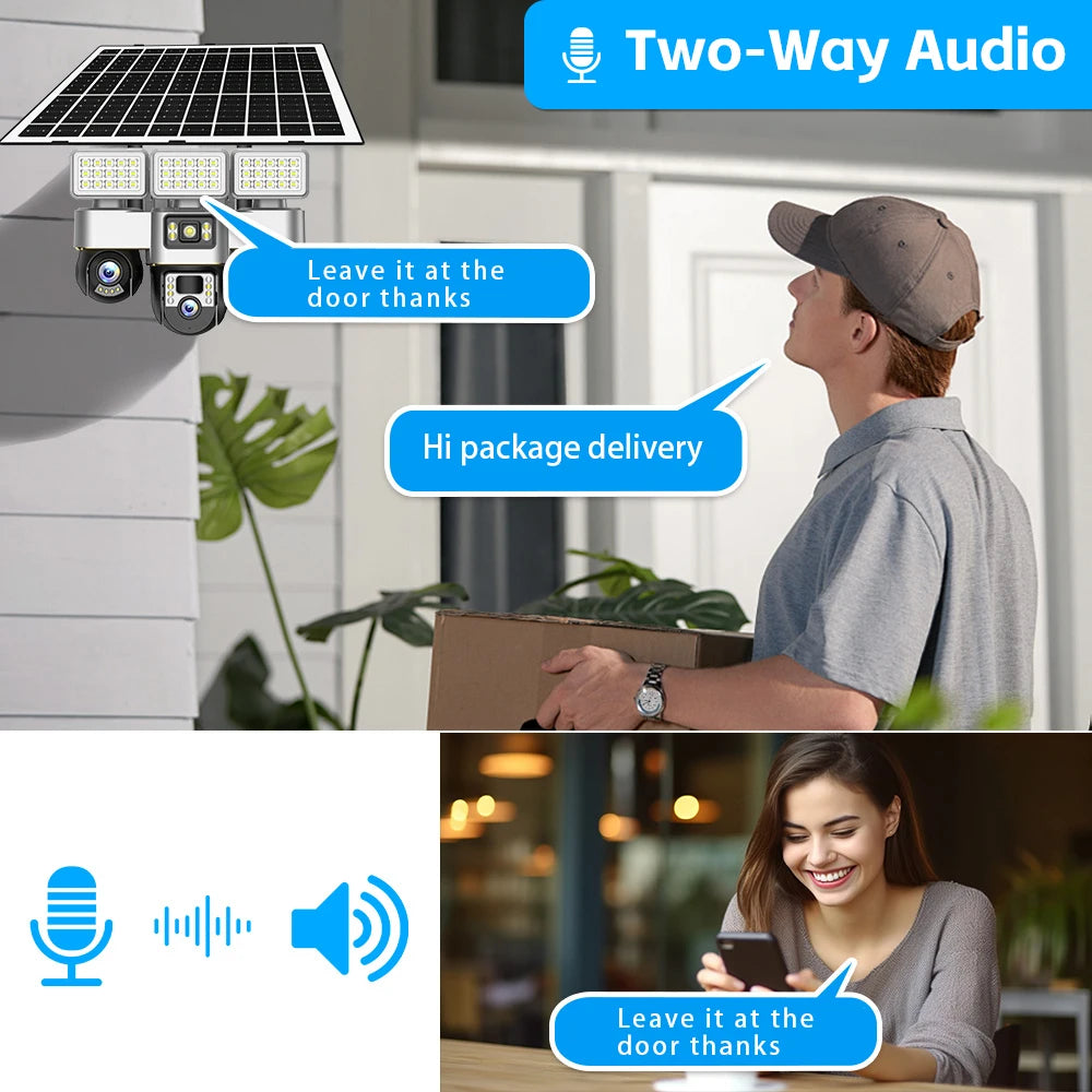 Solar Cameras 4G 15MP Three PTZs Len PIR Human Tracking Security CCTV Surveillance IP Camera PTZs control Wifi security cameras