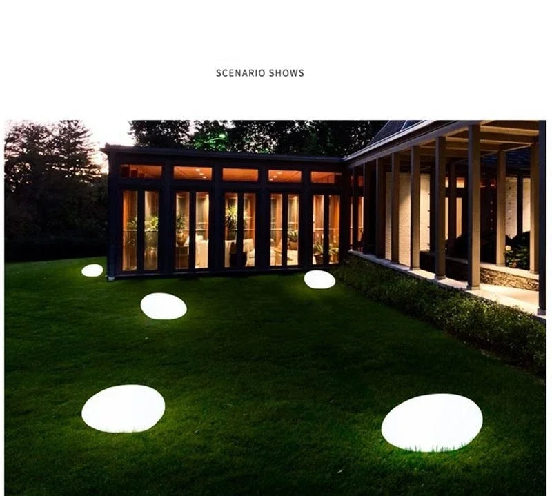 Solar Garden Lights Led Modern Creative White Stones Shape Waterproof IP65 with Remote Control Decor Home Courtyard Lawn Lamp