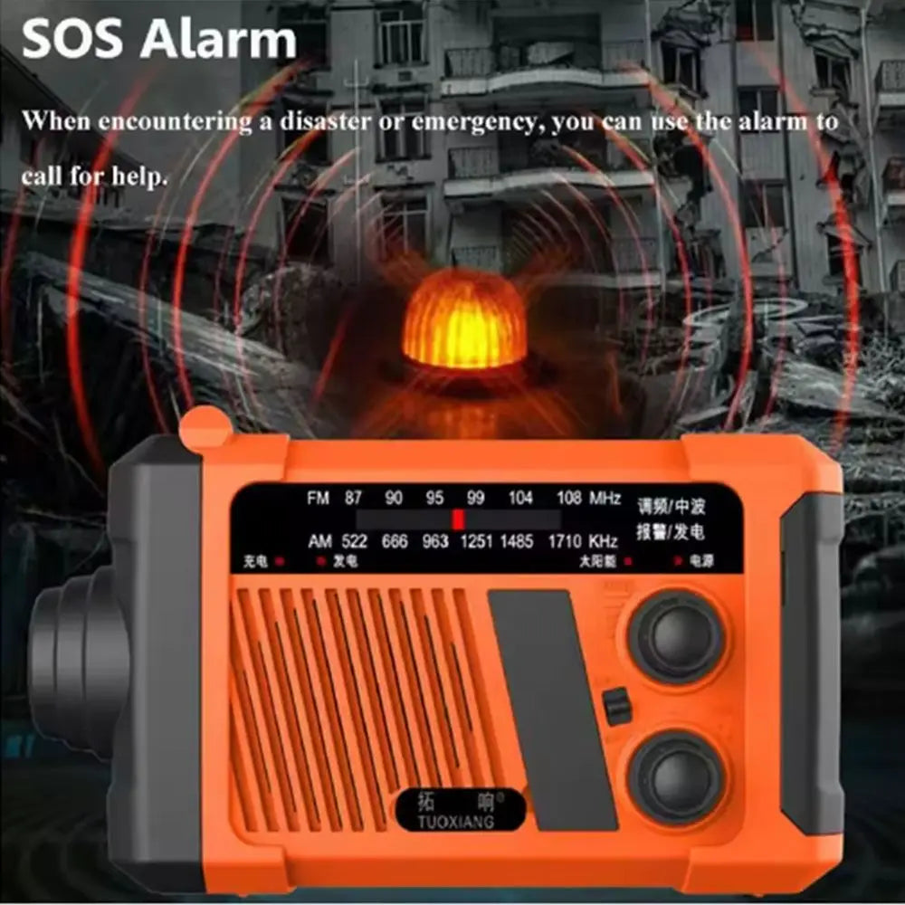 With Flashlight Solar Power Emergency Radio SOS Alarm Power Bank Hand Crank Radio USB Charging Reading Light AM/FM Radio