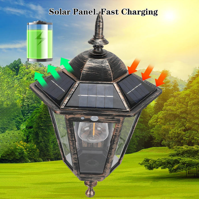 E2 Solar Flame Hanging Lantern Lights Outdoor IP65 3 Modes Solar Powered Lamp Wall Mounted Lights Fence Patio Porch Garden Decor