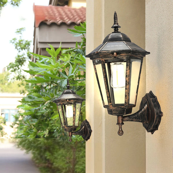 E2 Solar Flame Hanging Lantern Lights Outdoor IP65 3 Modes Solar Powered Lamp Wall Mounted Lights Fence Patio Porch Garden Decor