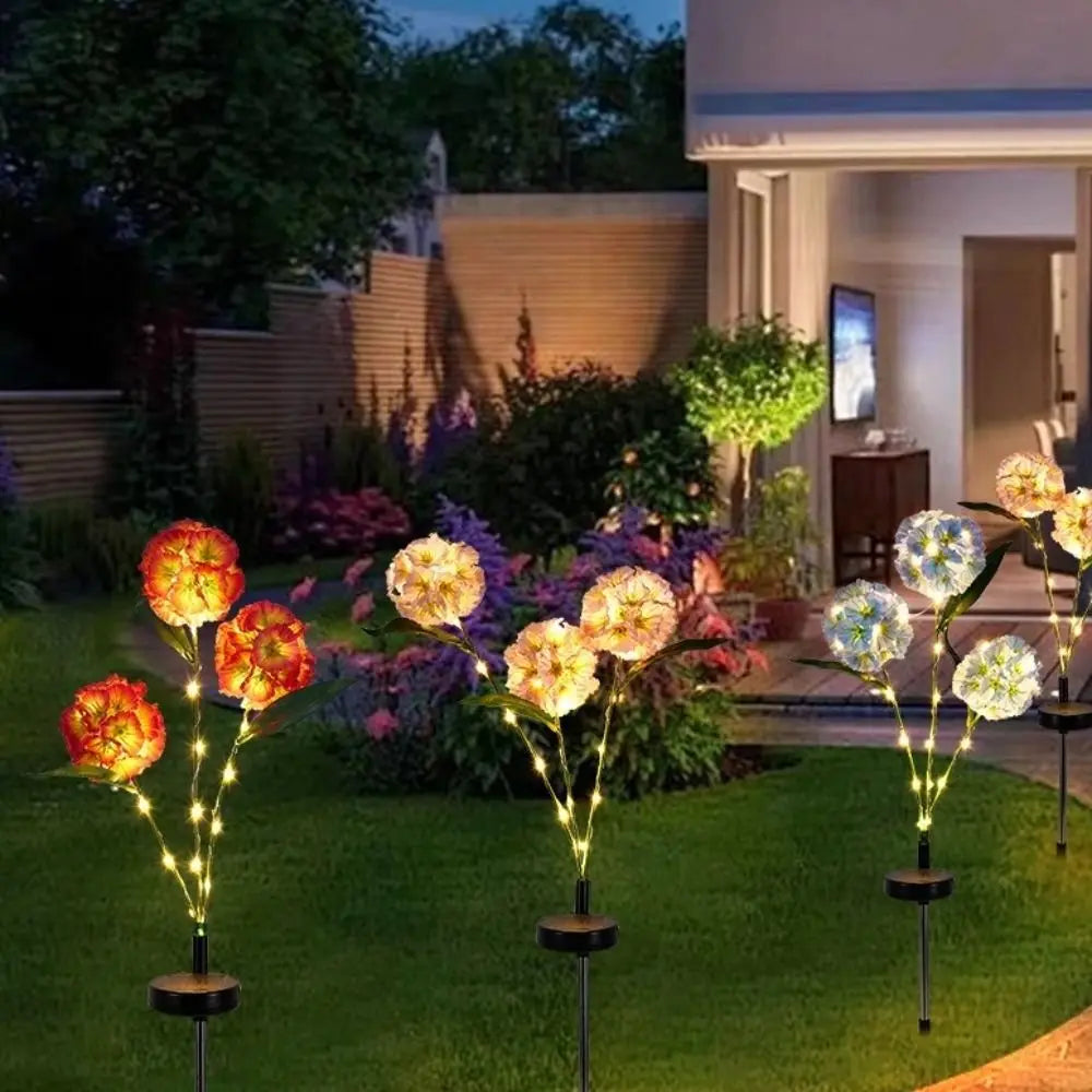 Waterproof Solar Flower Light with 3 Head Ground Mounted Simulation Flower Lamp Intelligent Light Sensing Warm light