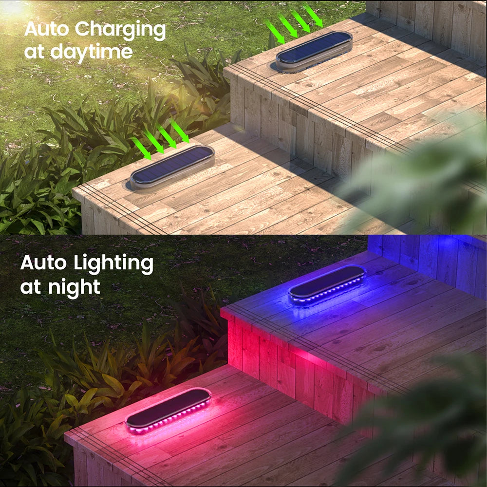 Solar Deck Lights Outdoor Waterproof LED Step Sidewalk Stair Garden Light IP68 Auto On/Off Solar Powered Dock Driveway Lighting