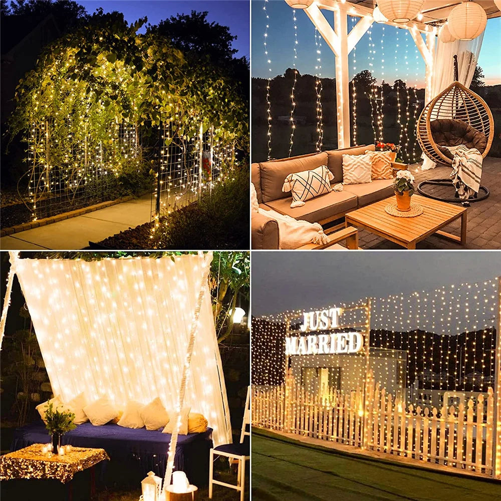Solar Curtain Light LED Outdoor Waterproof 300leds Garland Decoration String Lights Yard Christmas Fairy Garland String Lights