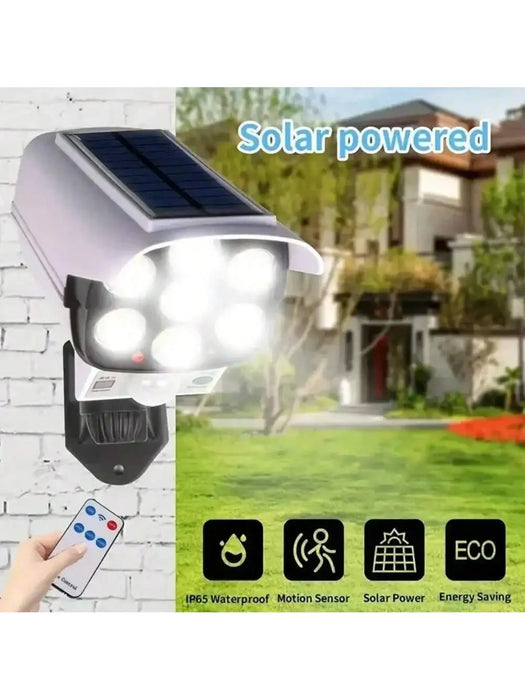 Ultra-Realistic Solar Fake Security Camera Light with Motion Activated LED&Remote Control-IP65 Waterproof Dummy CCTV Burglar Det