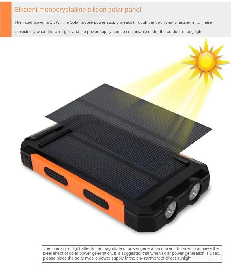 200000mAh Large Capacity Solar Power Bank New Portable With Lanyard Compass External Battery Outdoor Camping Charging Powerbank